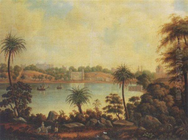 View Of The Lake At Bhopal Oil Painting by Lieutenant Vincent Eyre