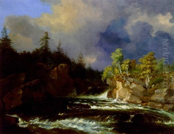 Landskab Med Fos Oil Painting by Johann Christian Michael Ezdorf