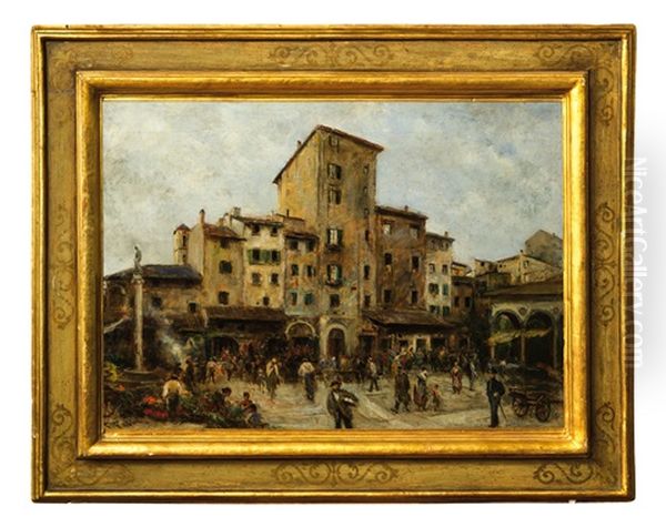 Piazza Del Mercato Vecchio A Firenze Oil Painting by Fabbio Fabbi