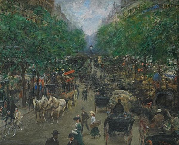 Boulevard In Paris Oil Painting by Fabbio Fabbi