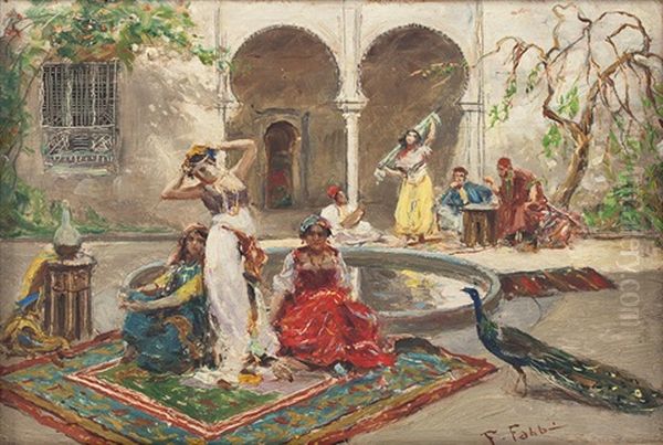 Avluda Dans Eden Cariyeler Oil Painting by Fabbio Fabbi