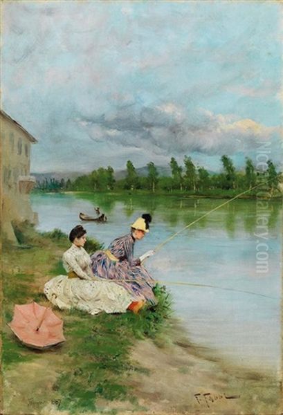 Pesca Sull'arno Oil Painting by Fabbio Fabbi