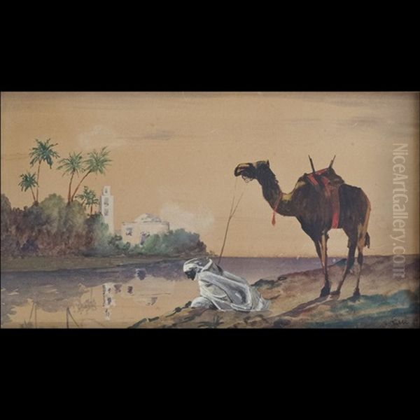 Paesaggio Orientale Con Beduino E Cammello Oil Painting by Fabbio Fabbi