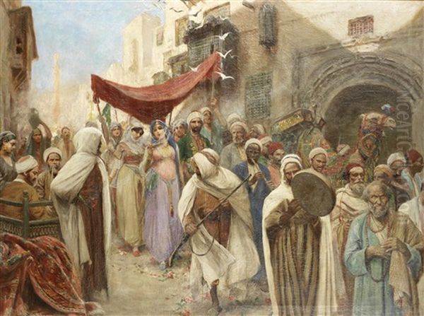 A Wedding Procession In Cairo Oil Painting by Fabbio Fabbi