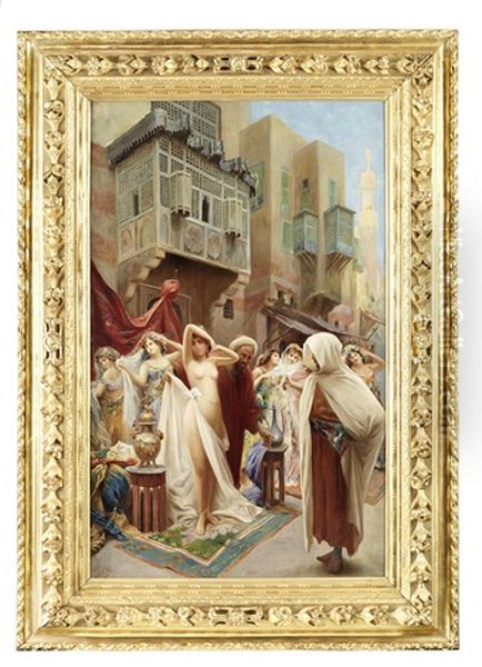 An Eastern Slave Market Oil Painting by Fabbio Fabbi