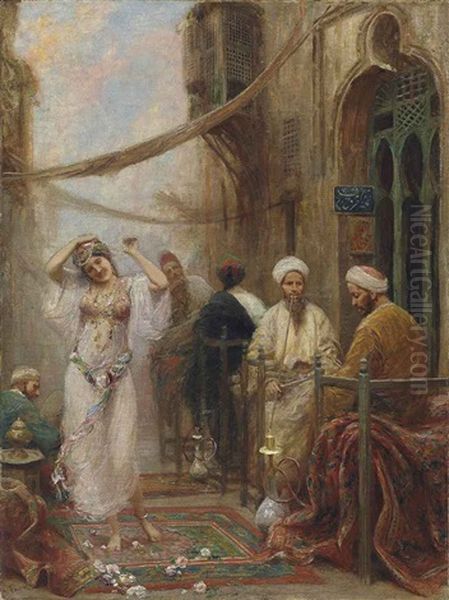 A Dancer In An Arabian Street Oil Painting by Fabbio Fabbi
