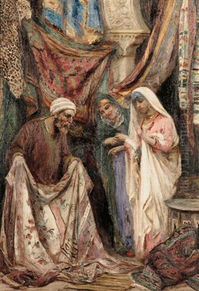 At The Textile Market Oil Painting by Fabbio Fabbi