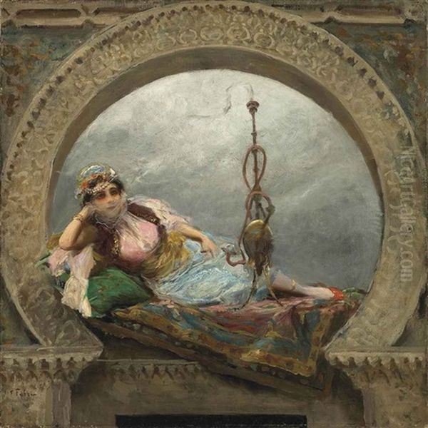 A Reclining Odalisque Oil Painting by Fabbio Fabbi