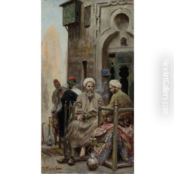 Smoking Outside The Cafe Oil Painting by Fabbio Fabbi