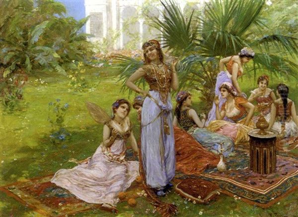 An Afternoon Rest In The Garden Oil Painting by Fabbio Fabbi