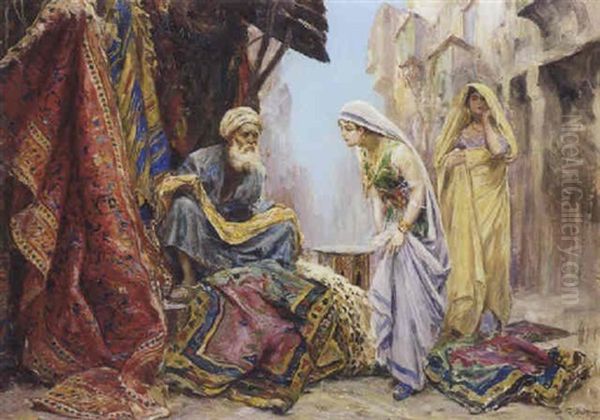 Le Marchand D'etoffes Et Tapis Oil Painting by Fabbio Fabbi