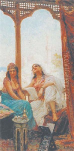 Zwei Haremsdamen Beim Kaffee Oil Painting by Fabbio Fabbi