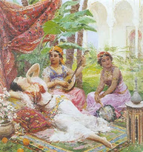 Delassement Dans Le Jardin Du Palais Oil Painting by Fabbio Fabbi