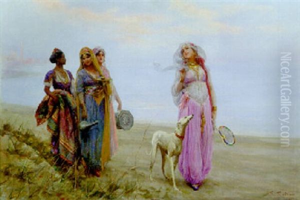 Harem Women On The Beach Oil Painting by Fabbio Fabbi