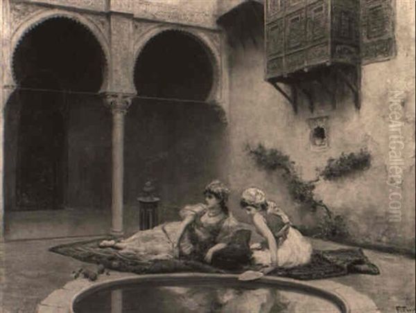 Harem Girls In The Courtyard Oil Painting by Fabbio Fabbi