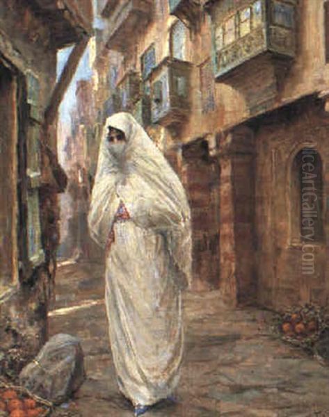 A Veiled Lady Oil Painting by Fabbio Fabbi