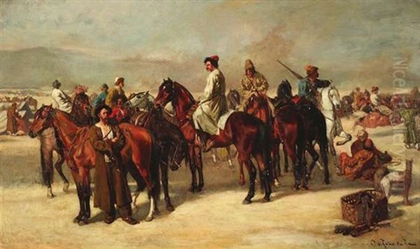 Kriegerische Reiter Sammeln Sich In Einer Wustenlandschaft Oil Painting by Otto Von Faber Du Faur