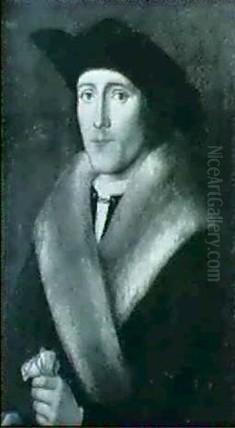 Portrait Of A Young Man, Half-length Wearing A Fur-lined    Coat And Black Hat, And Holding A Document In His Right Hand Oil Painting by Conrad Faber von Creuznach