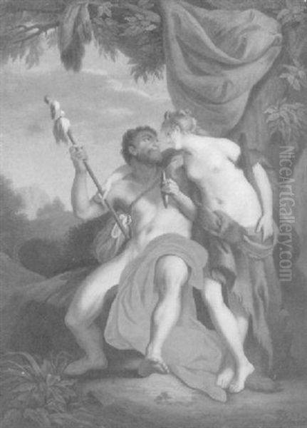 Herakles Und Omphale Oil Painting by Johann Theodor Eusebius Faber