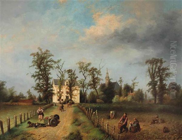 A View Of The Achterweg With The Nederlandse Hervormde Kerk In The Background, Heemstede Oil Painting by Jan Fabius
