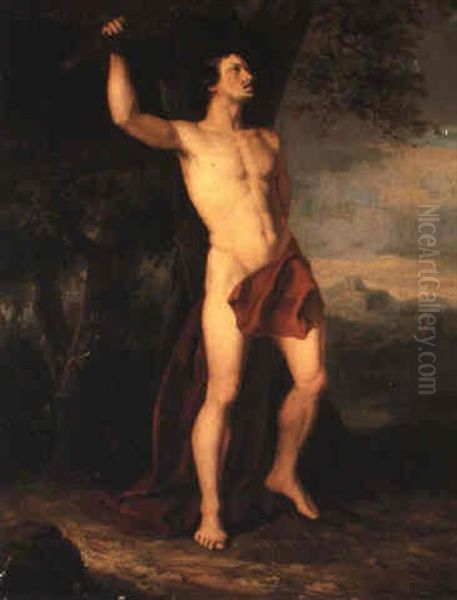 An Academy Study Leaning Against A Tree In The Attitude Of Saint Sebastian Oil Painting by Francois-Xavier Fabre