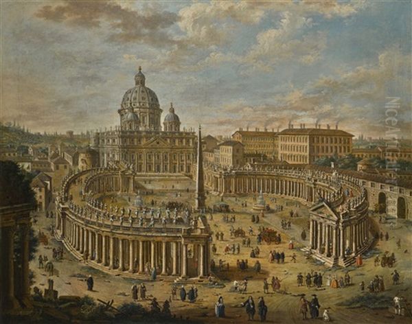 Rome, A Panoramic View Of Saint Peter's Square, The Basilica Beyond Oil Painting by Jacopo Fabris