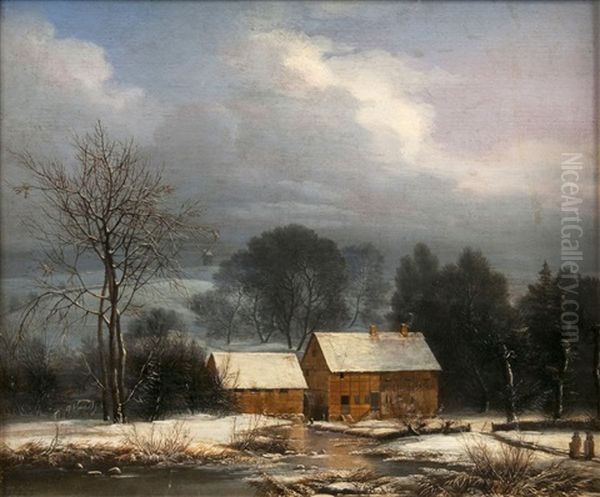 Winterlandschaft Mit Wassermuhle Oil Painting by Frederik Michael Fabritius de Tengnagel