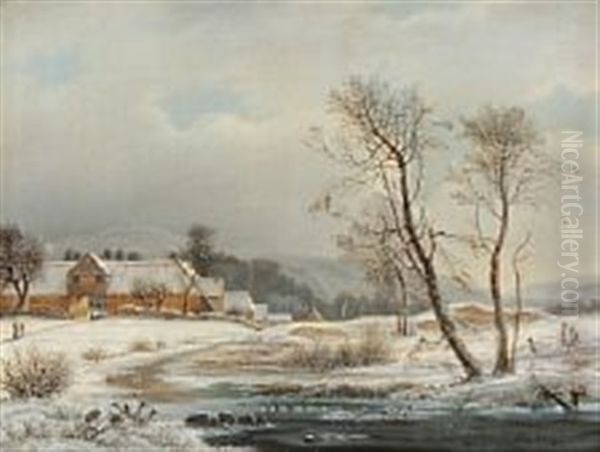View From An Icey Lake Oil Painting by Frederik Michael Fabritius de Tengnagel