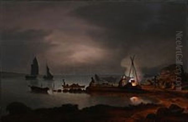 Sailors Resting Near The Bonfire Oil Painting by Frederik Michael Fabritius de Tengnagel