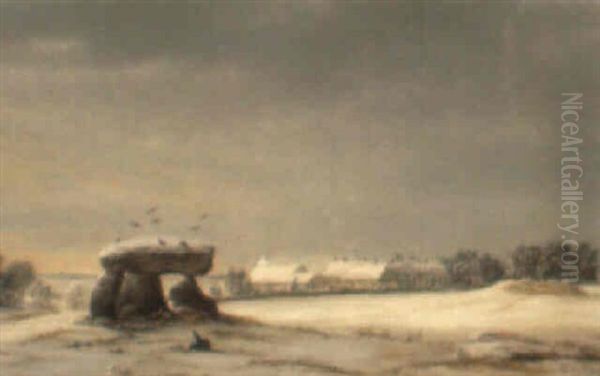 The Dolmen In Winter Oil Painting by Frederik Michael Fabritius de Tengnagel