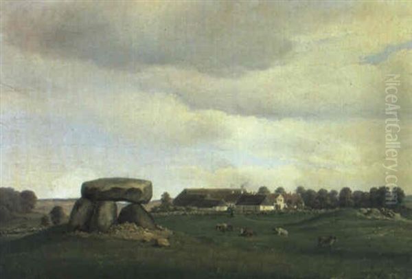 Sommerlandskab, I Forgrunden Stendysse Oil Painting by Frederik Michael Fabritius de Tengnagel