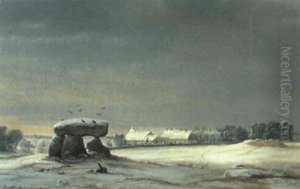 Vinterlandskab, I Forgrunden Stendysse Oil Painting by Frederik Michael Fabritius de Tengnagel