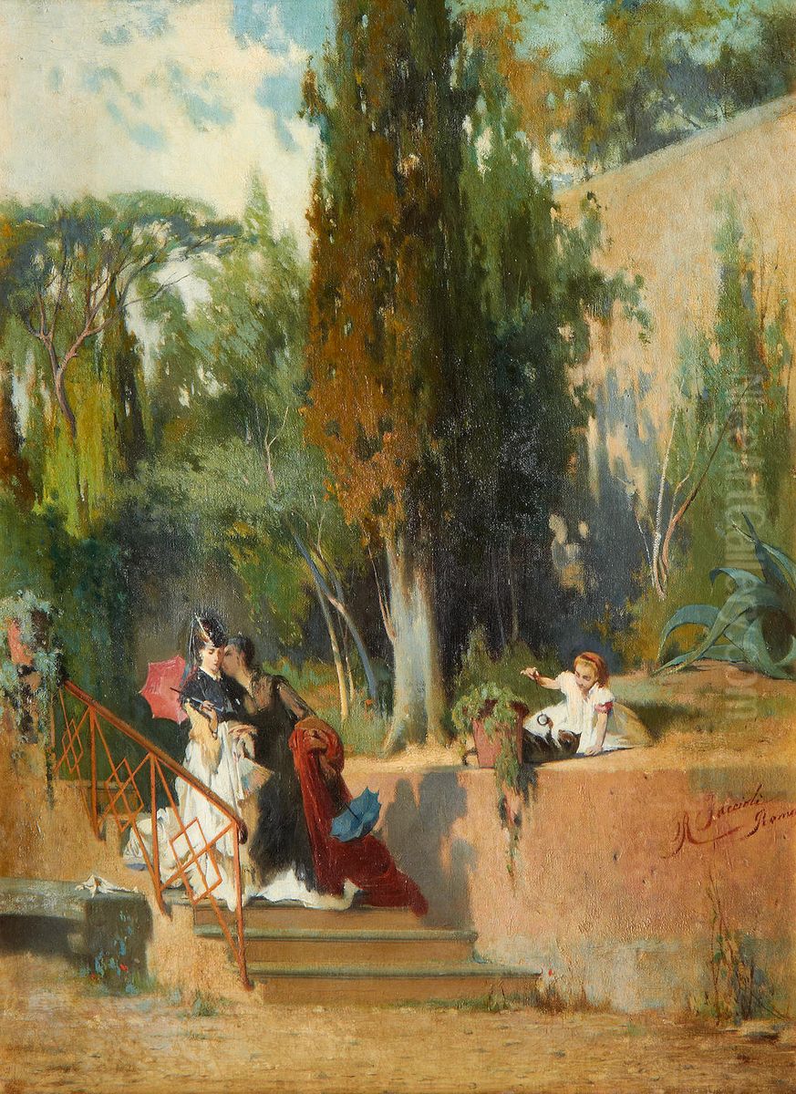 Afternoon In The Garden Oil Painting by Raffaele Faccioli