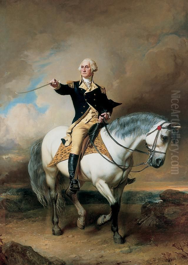 Portrait Of George Washington Taking The Salute At Trenton Oil Painting by John Faed