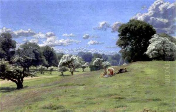 Fruhlingswiese Oil Painting by Hans Julius Faester