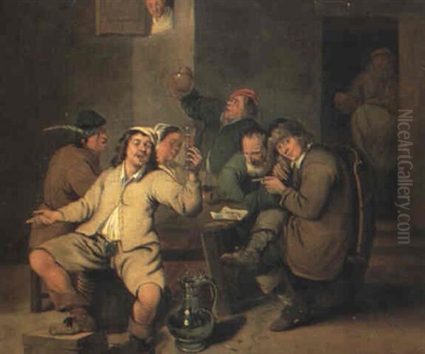 Vardshusinterior Med Drickande Man - Aldre Hollandsk        Malning Oil Painting by Axel Johan Fagerplan