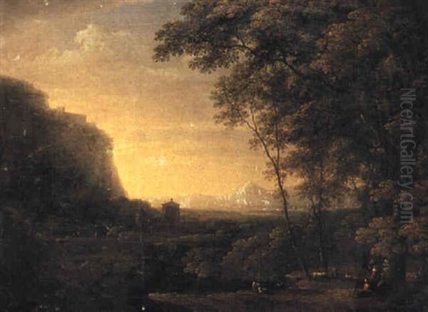 Italienskt Landskap Oil Painting by Carl Johan Fahlcrantz