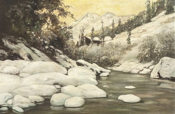 Verschneite Winterlandschaft Oil Painting by Carl Ludwig Fahrbach