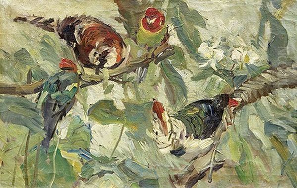 Vogel In Bali Oil Painting by Carl Fahringer