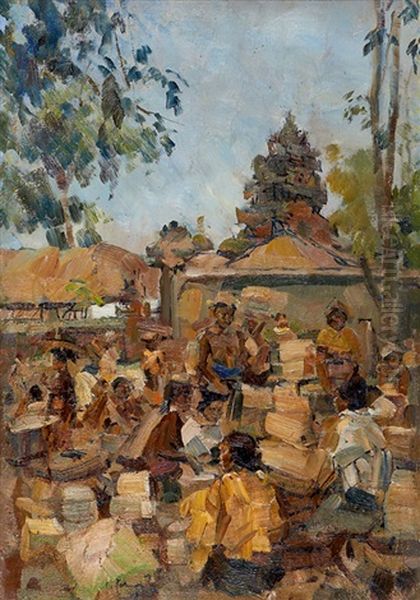 Markt In Indonesien Oil Painting by Carl Fahringer