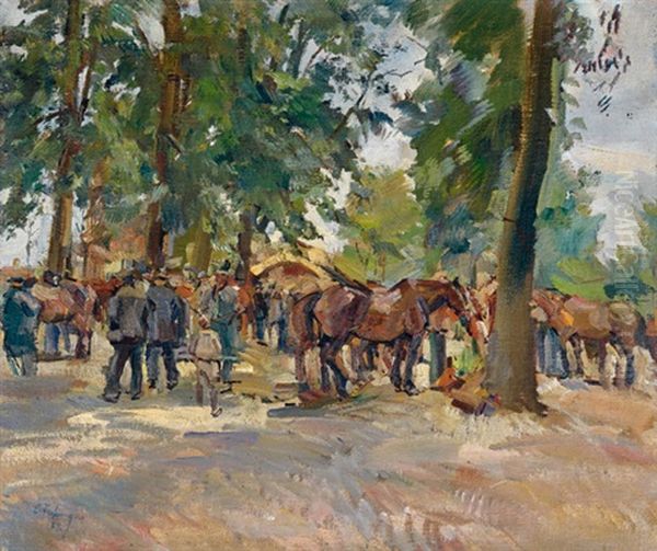 Pferdemarkt In Hoorn Oil Painting by Carl Fahringer