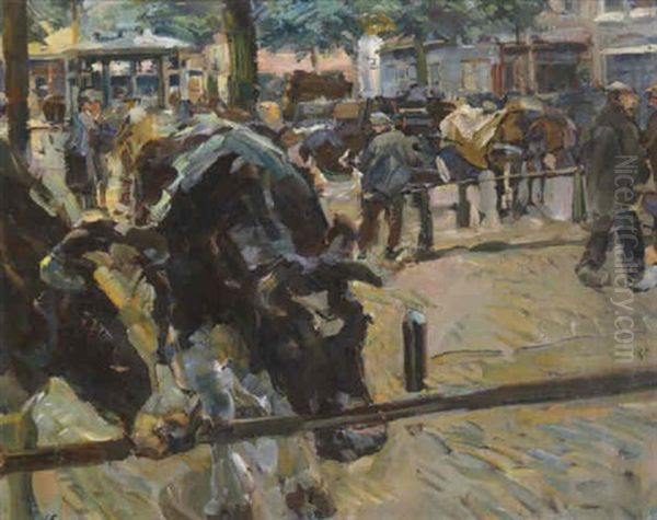 Rindemarkt In Holland Oil Painting by Carl Fahringer
