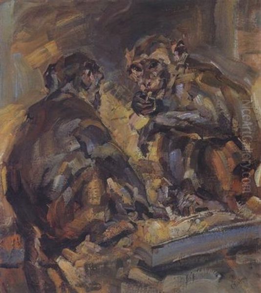 Naschende Affen Oil Painting by Carl Fahringer
