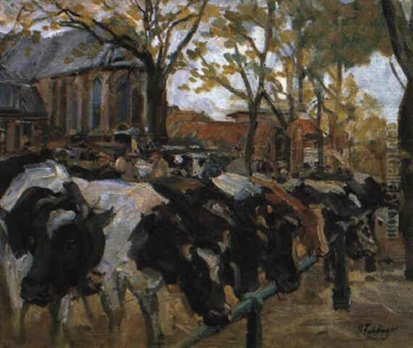 Kuhmarkt Oil Painting by Carl Fahringer