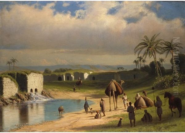 Kameltreiber In Einer Oase Oil Painting by James Fairman