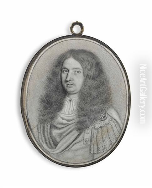 Sir John Reresby (1634-1689), In Cloak Over Armour, Long Curling Wig Oil Painting by William Faithorne