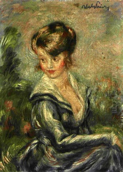 Portrait De Jeune Femme A La Robe Bleue Oil Painting by Jules-Abel Faivre