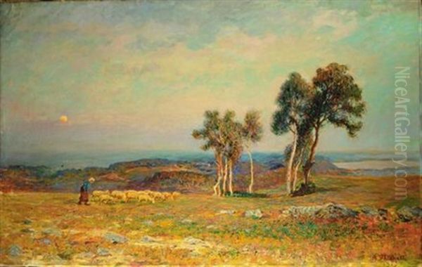Paesaggio Con Pecore Oil Painting by Alberto Falchetti