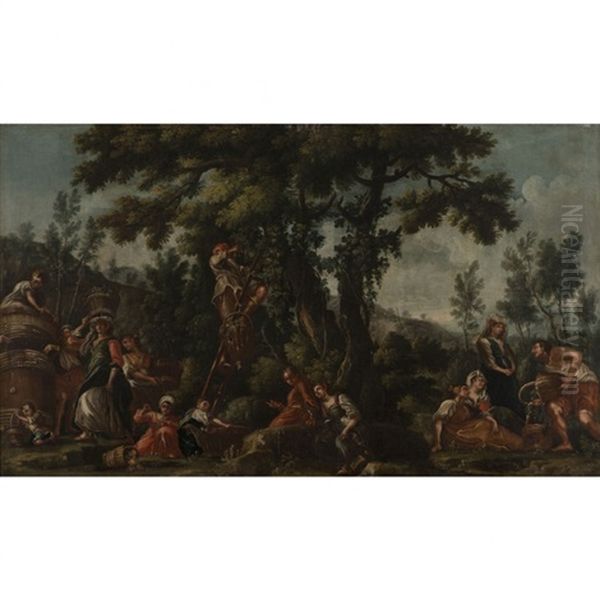 Les Vendangeurs; Les Chasseurs (pair) Oil Painting by Filippo Falciatore