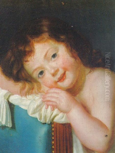 A Girl Leaning On The Back Of A Chair Oil Painting by Pierre-Etienne Falconet